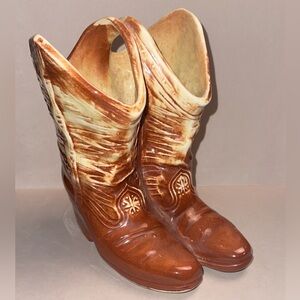 Vintage JW McCoy Brown and Cream Ceramic Cowboy Boot with handle